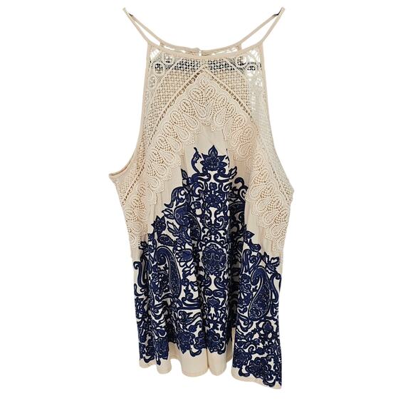 Altar’d State Cream Navy Crochet Embroidered Lace Sleeveless Boho Chic Top S - Picture 1 of 9